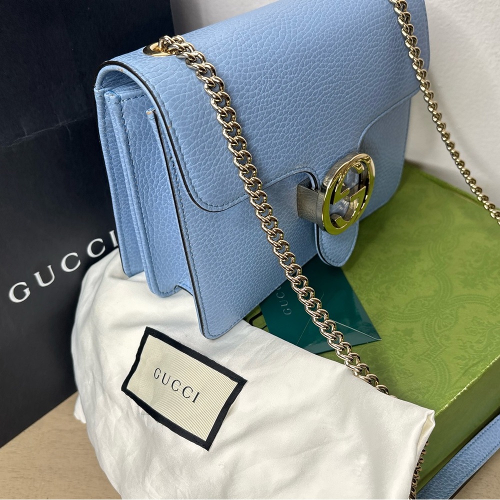Gucci Pale Blue Leather Chain Crossbody Bag with Siver Hardware - Picture 9 of 16